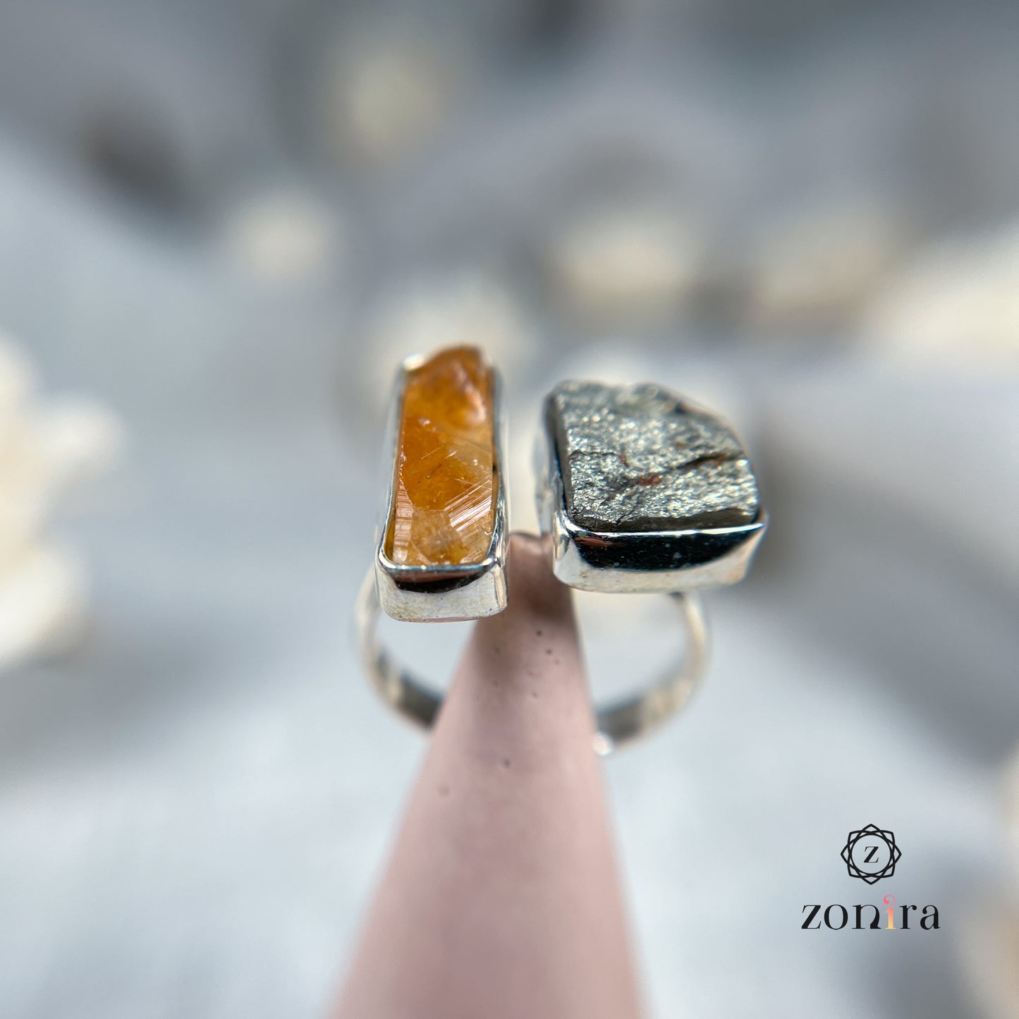 Liba Silver Ring - Raw Citrine & Pyrite