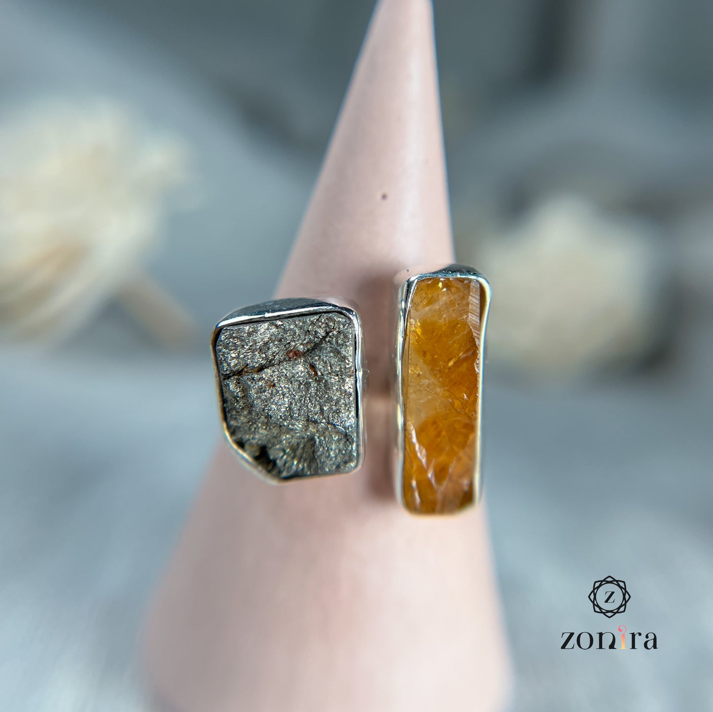 Liba Silver Ring - Raw Citrine & Pyrite