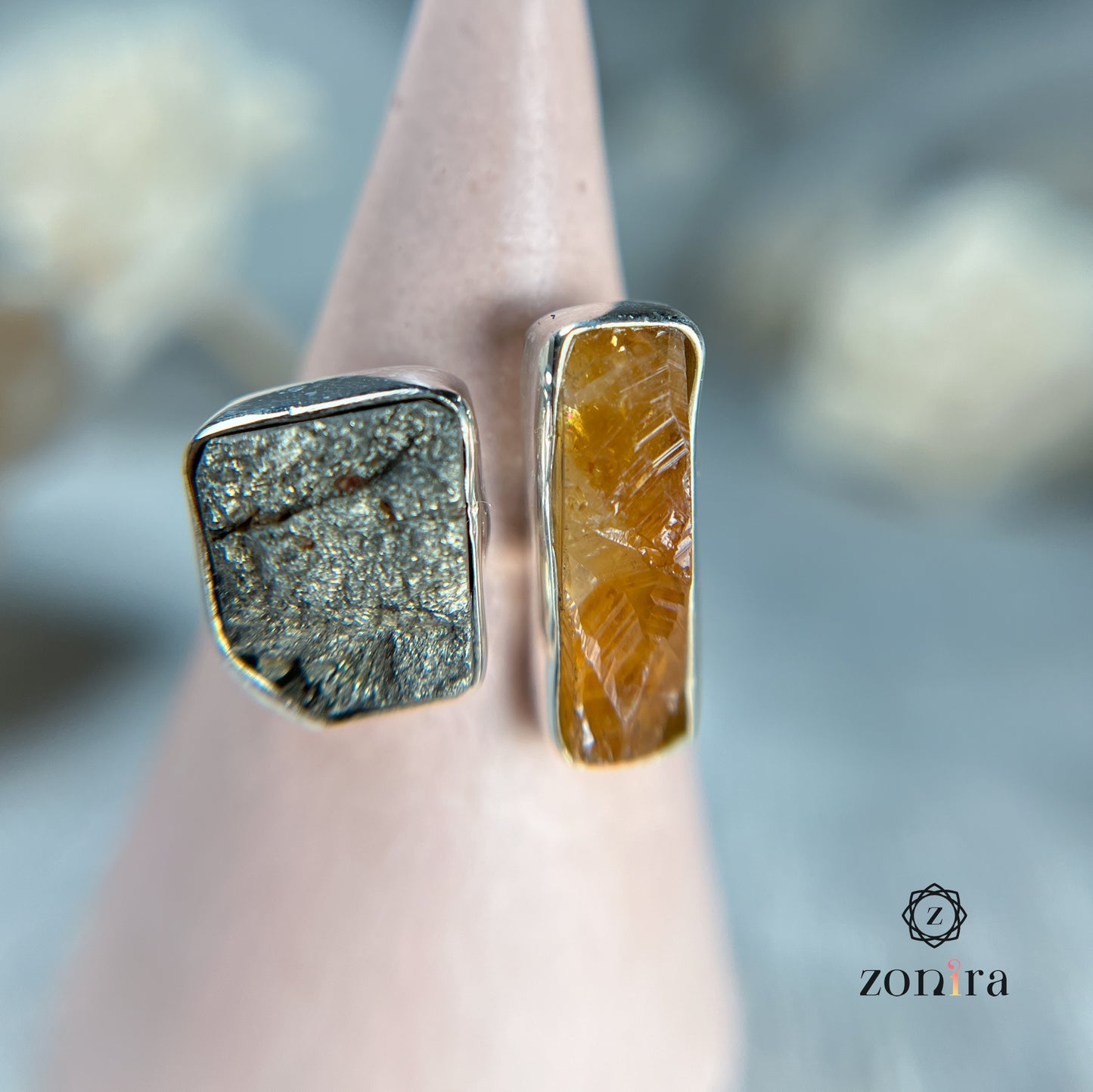 Liba Silver Ring - Raw Citrine & Pyrite