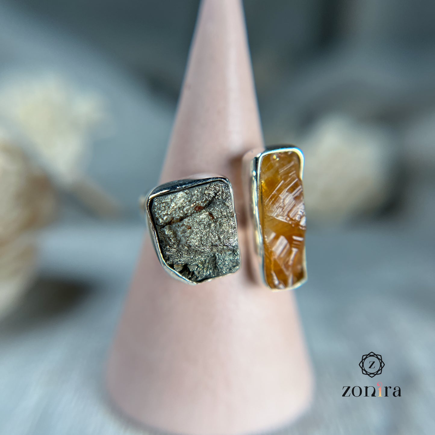 Liba Silver Ring - Raw Citrine & Pyrite