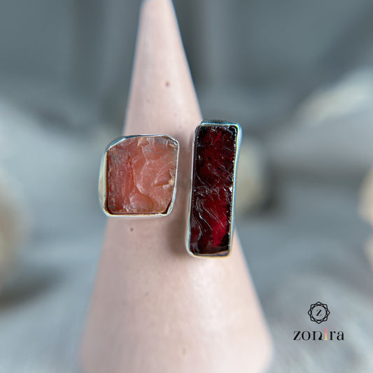 Liba Silver Ring - Raw Carnelian & Garnet