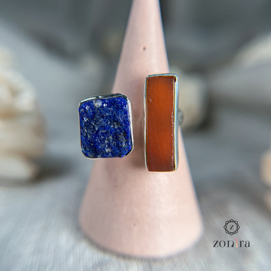 Liba Silver Ring - Raw Carnelian & Lapis Lazuli