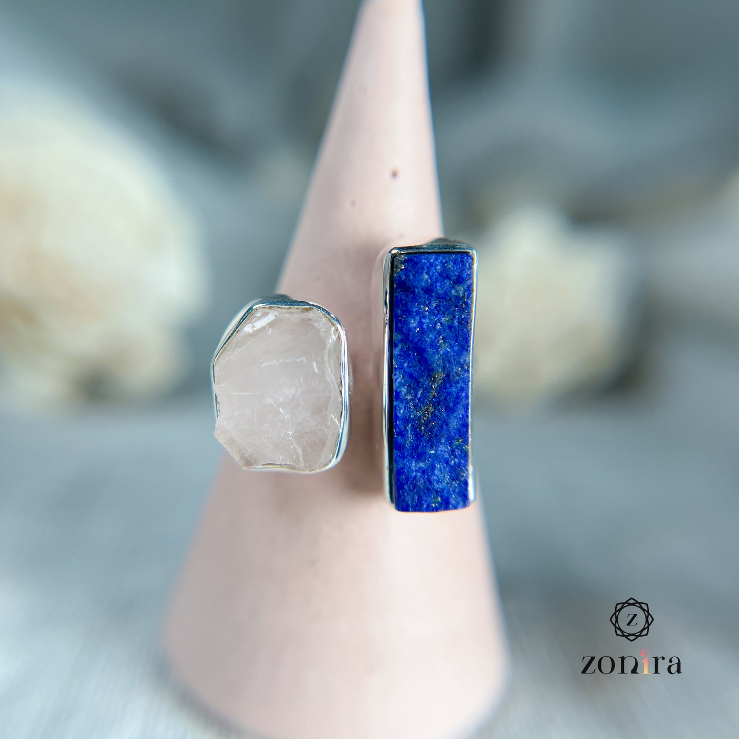 Liba Silver Ring - Raw Lapis Lazuli & Rose Quartz