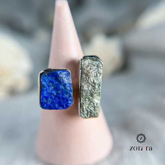 Liba Silver Ring - Raw Lapis Lazuli & Pyrite