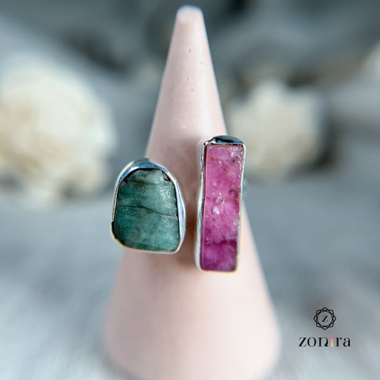 Liba Silver Ring - Raw Emerald & Ruby