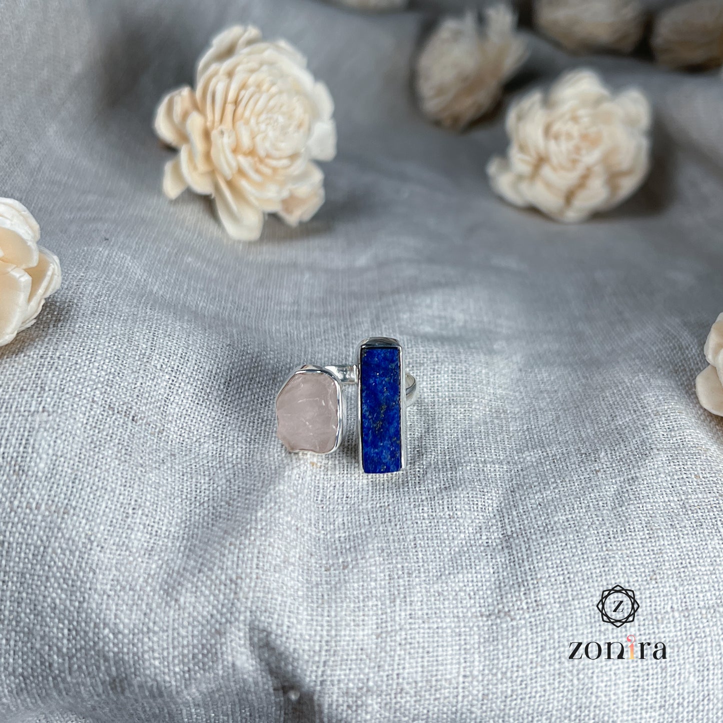 Liba Silver Ring - Raw Lapis Lazuli & Rose Quartz