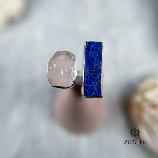 Liba Silver Ring - Raw Lapis Lazuli & Rose Quartz