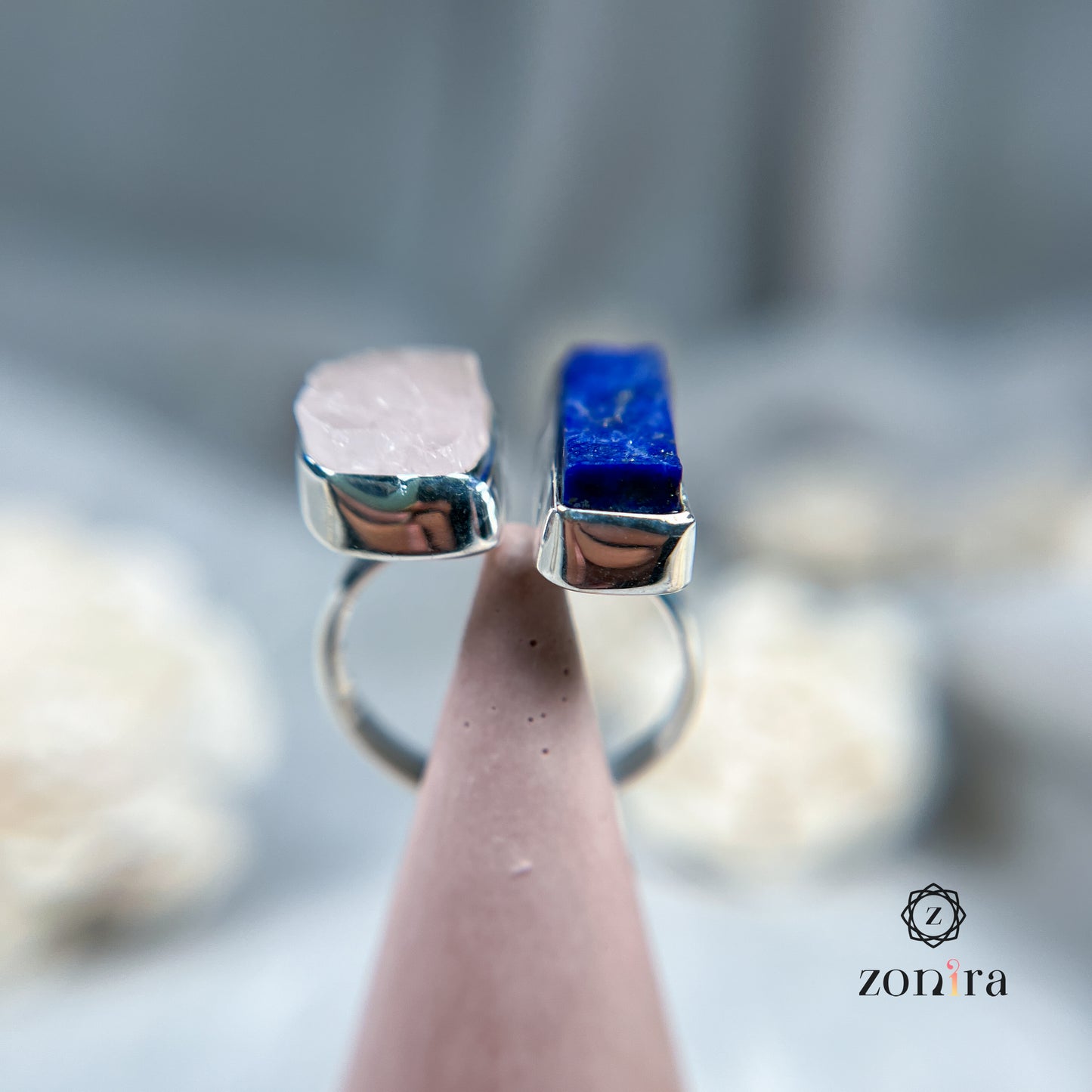 Liba Silver Ring - Raw Lapis Lazuli & Rose Quartz