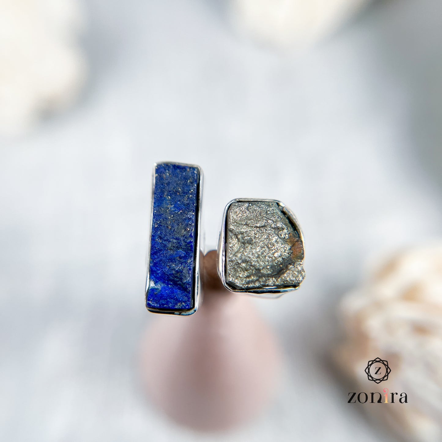 Liba Silver Ring - Raw Lapis Lazuli & Pyrite