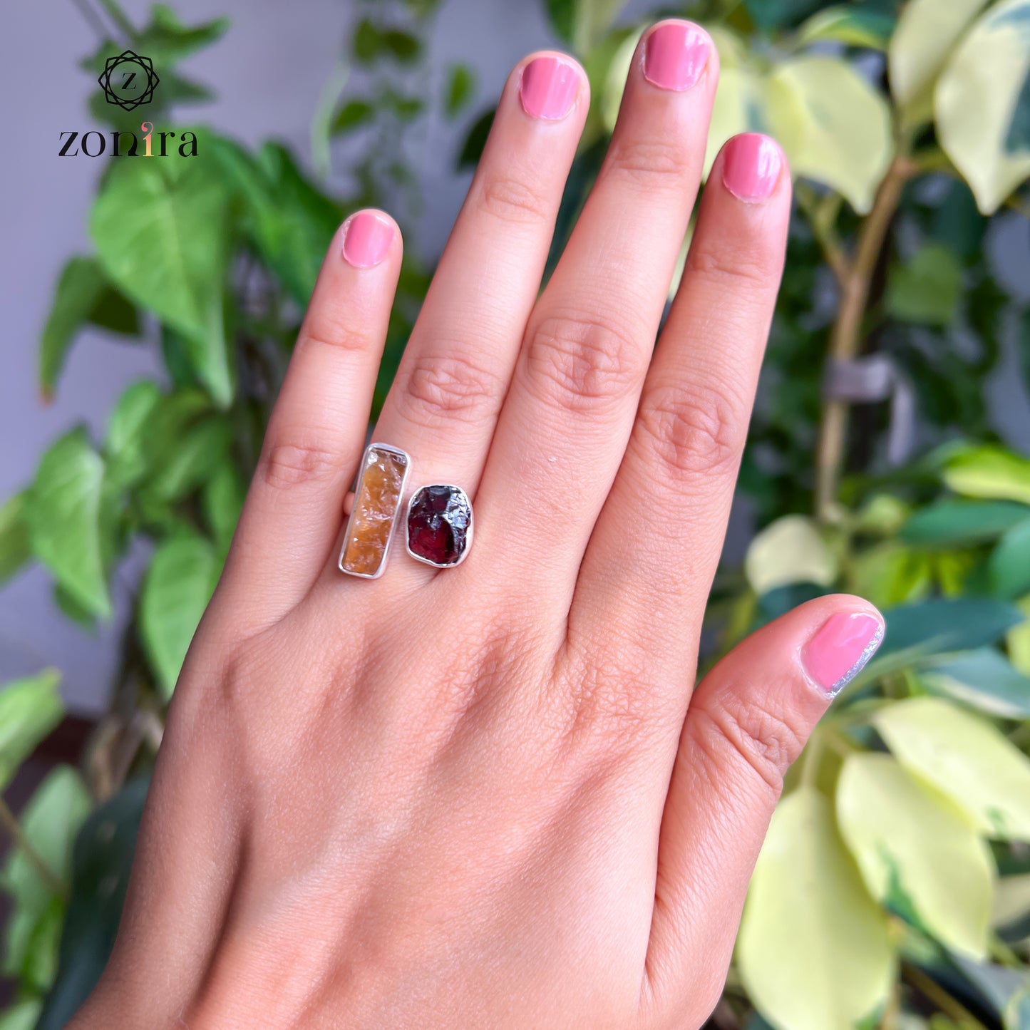 Liba Silver Ring - Raw Citrine & Garnet