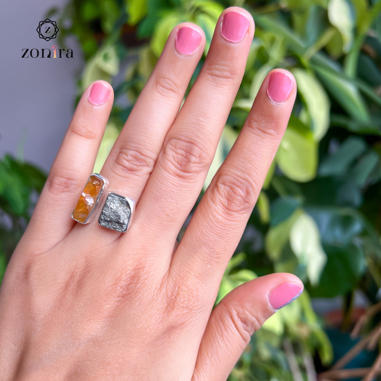 Liba Silver Ring - Raw Citrine & Pyrite