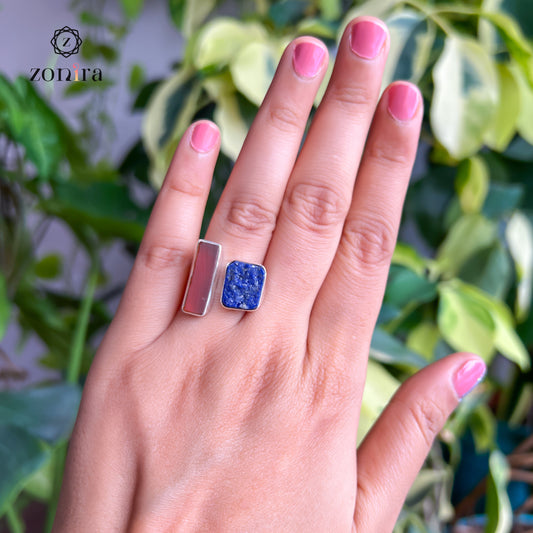 Liba Silver Ring - Raw Carnelian & Lapis Lazuli