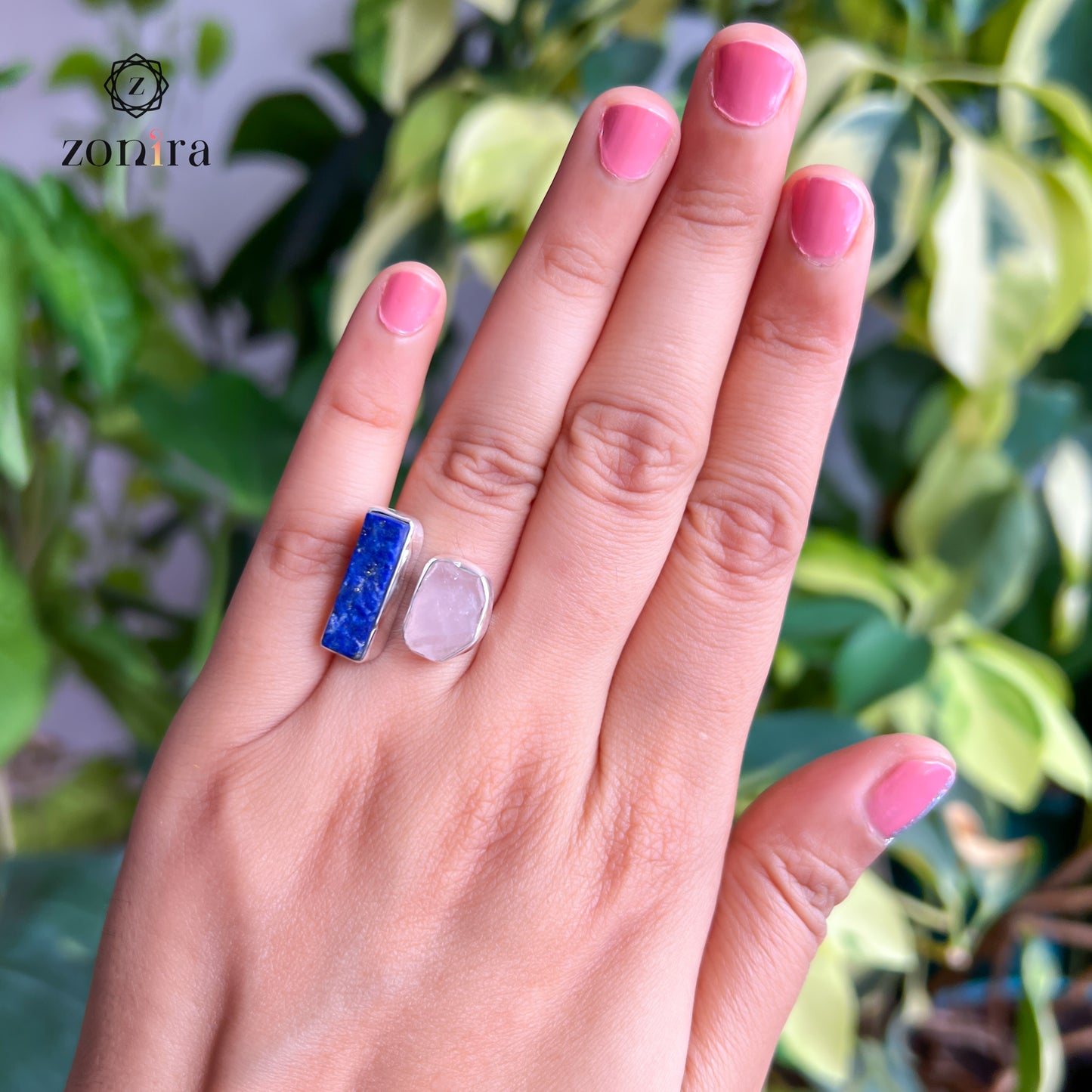 Liba Silver Ring - Raw Lapis Lazuli & Rose Quartz