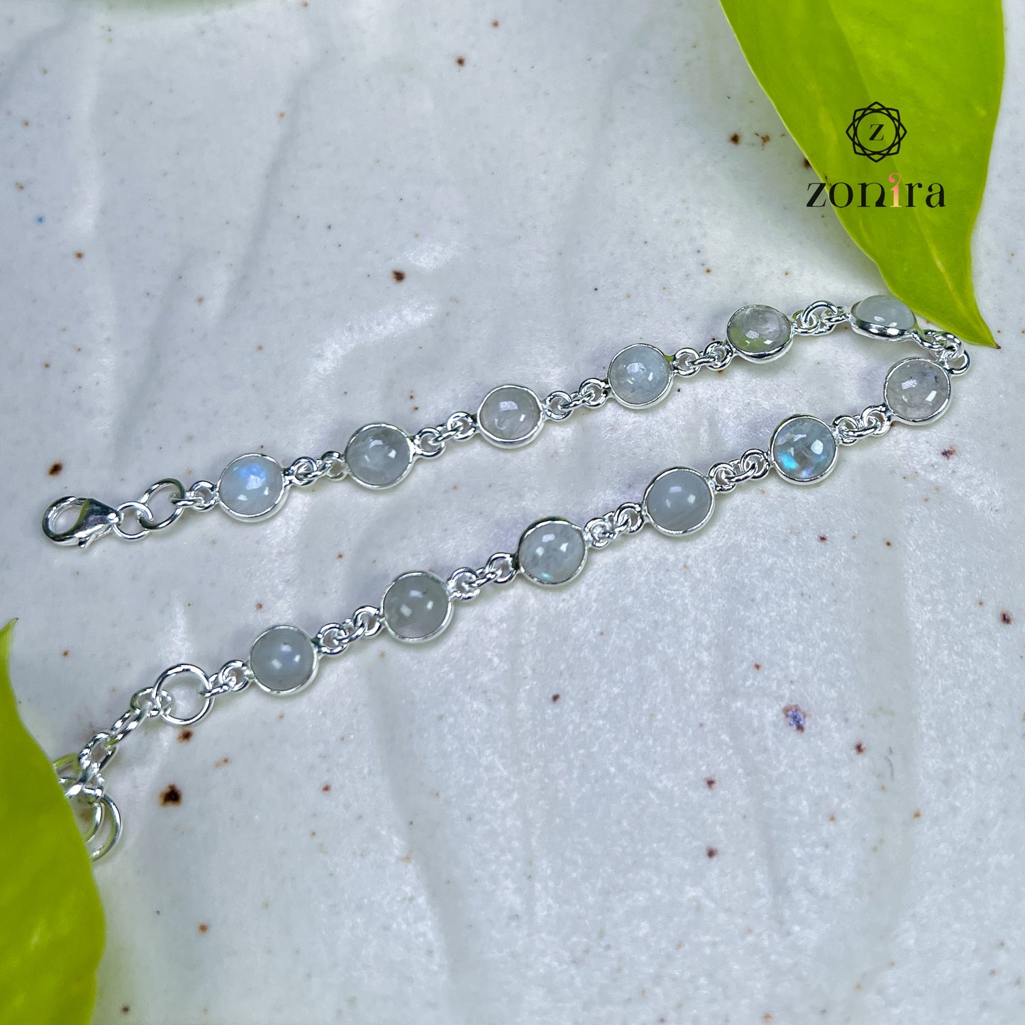 Angrai Silver Bracelet - Rainbow Moonstone