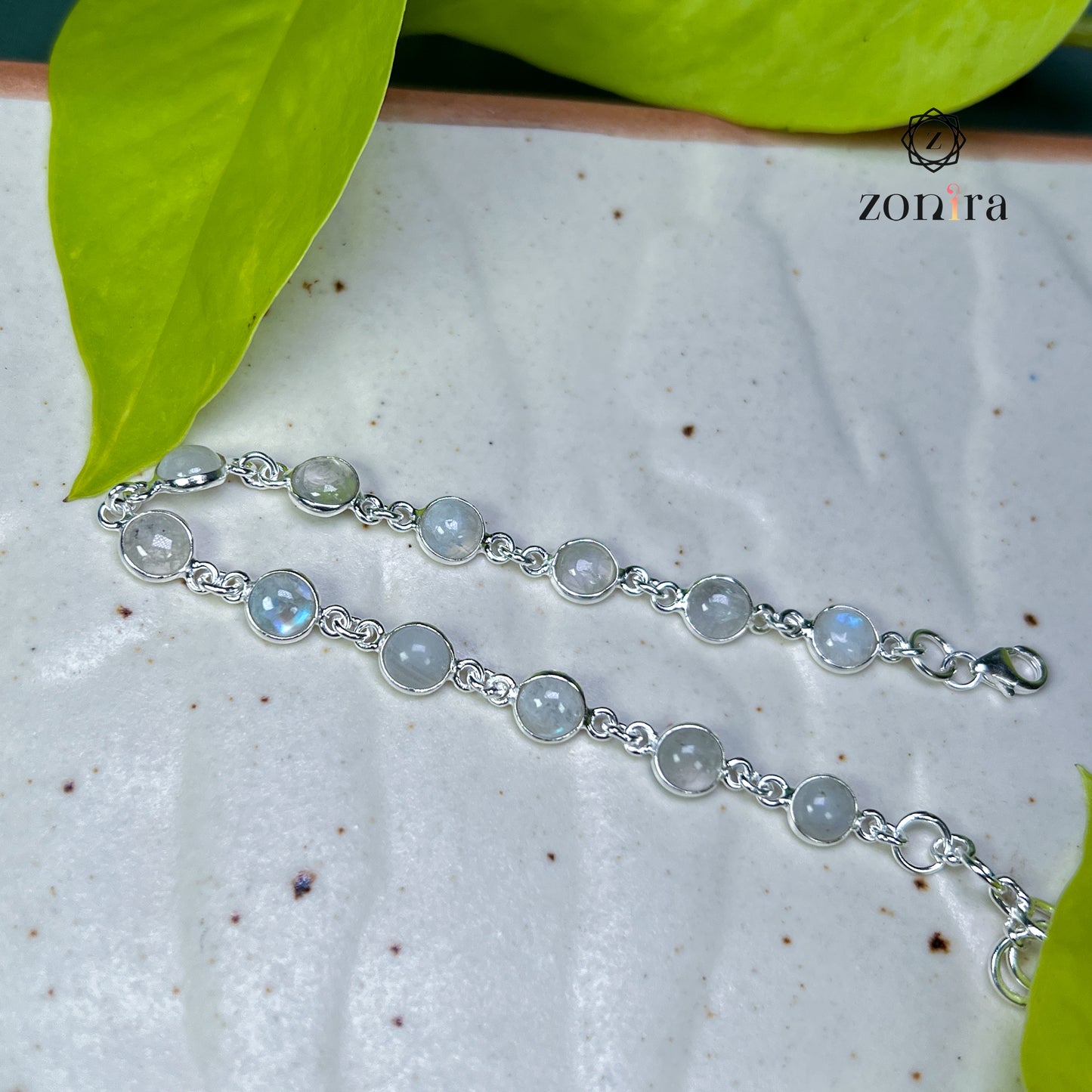 Angrai Silver Bracelet - Rainbow Moonstone