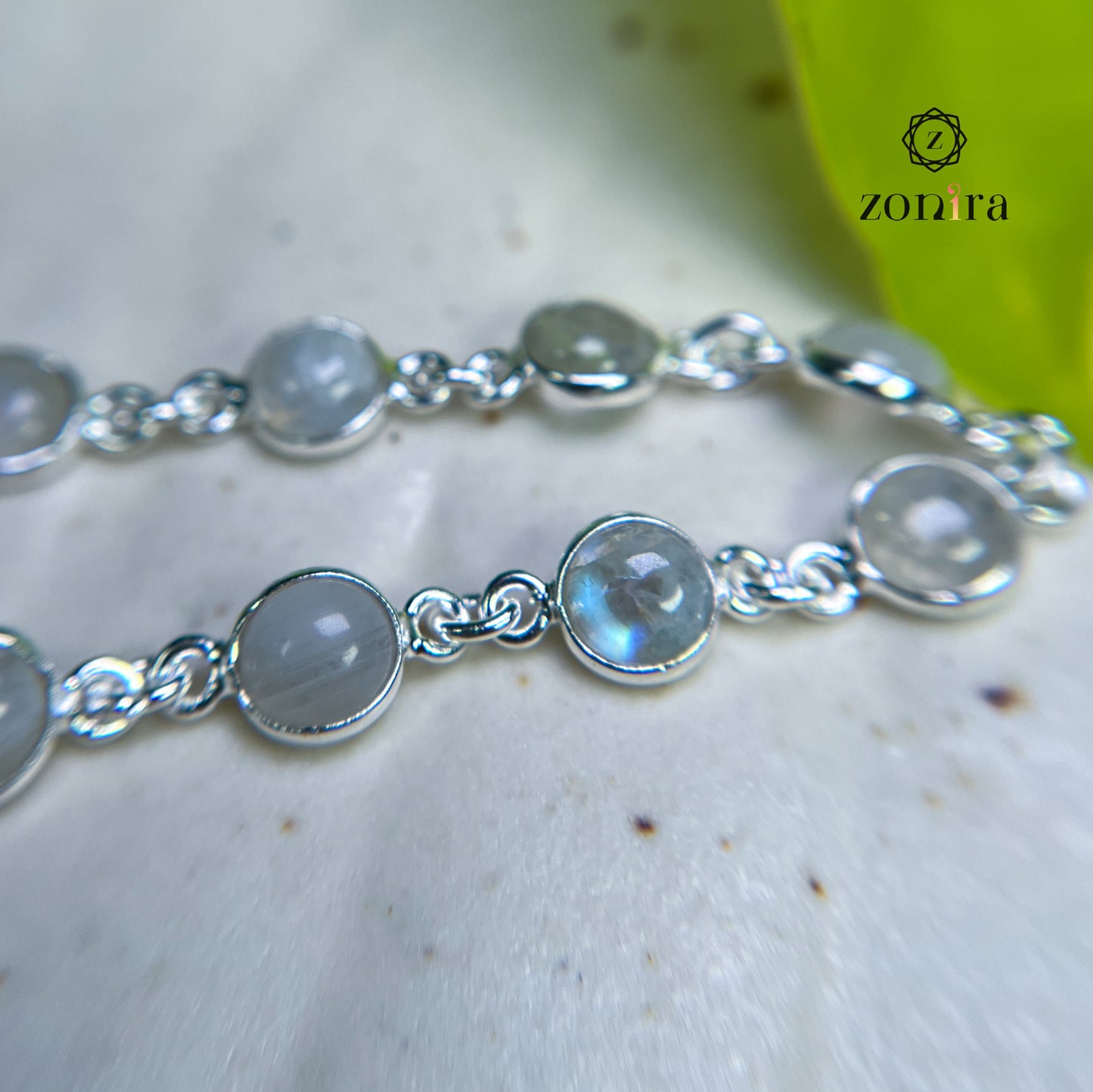 Angrai Silver Bracelet - Rainbow Moonstone