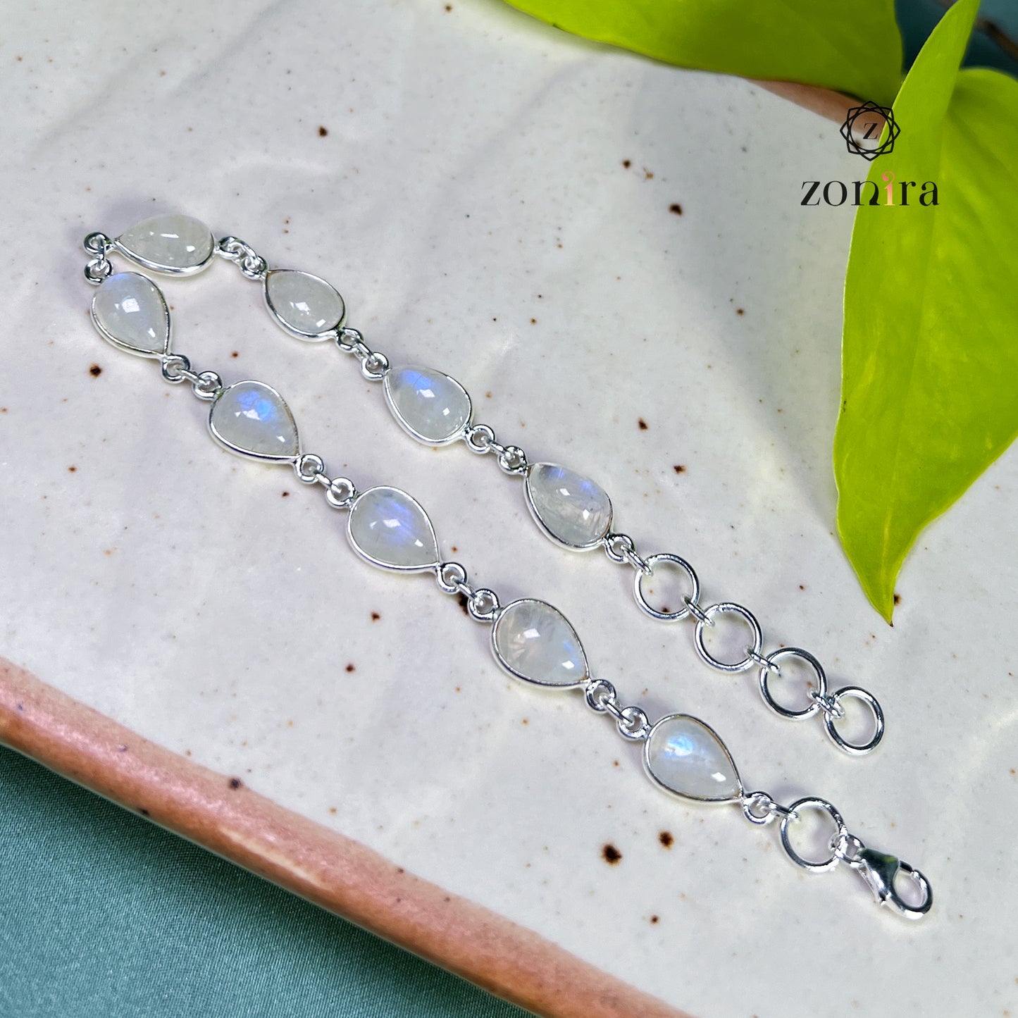 Angrai Silver Bracelet - Rainbow Moonstone