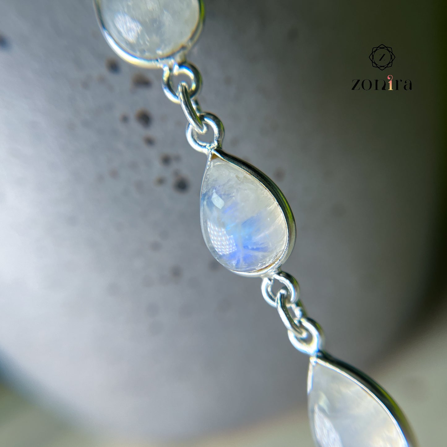 Angrai Silver Bracelet - Rainbow Moonstone