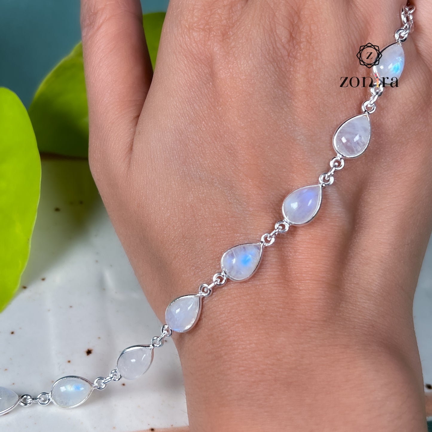 Angrai Silver Bracelet - Rainbow Moonstone