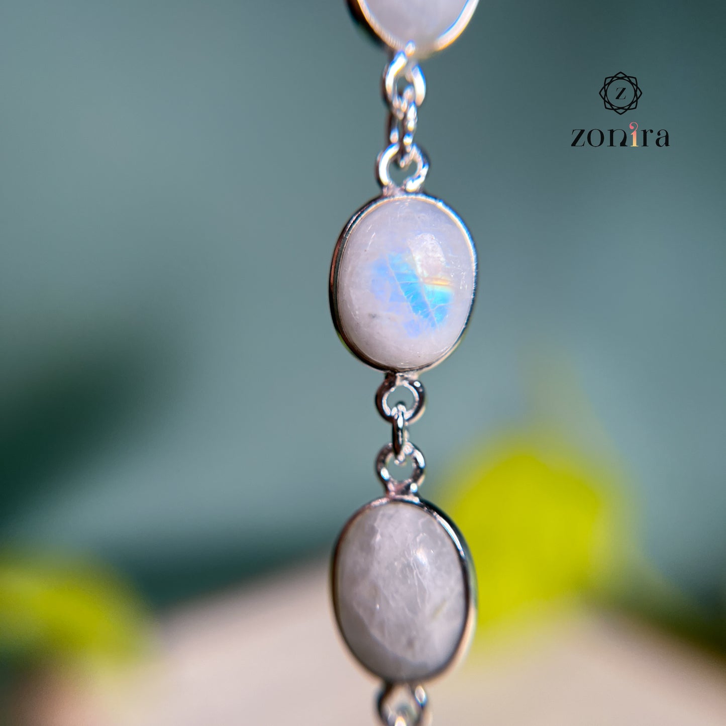 Angrai Silver Bracelet - Rainbow Moonstone