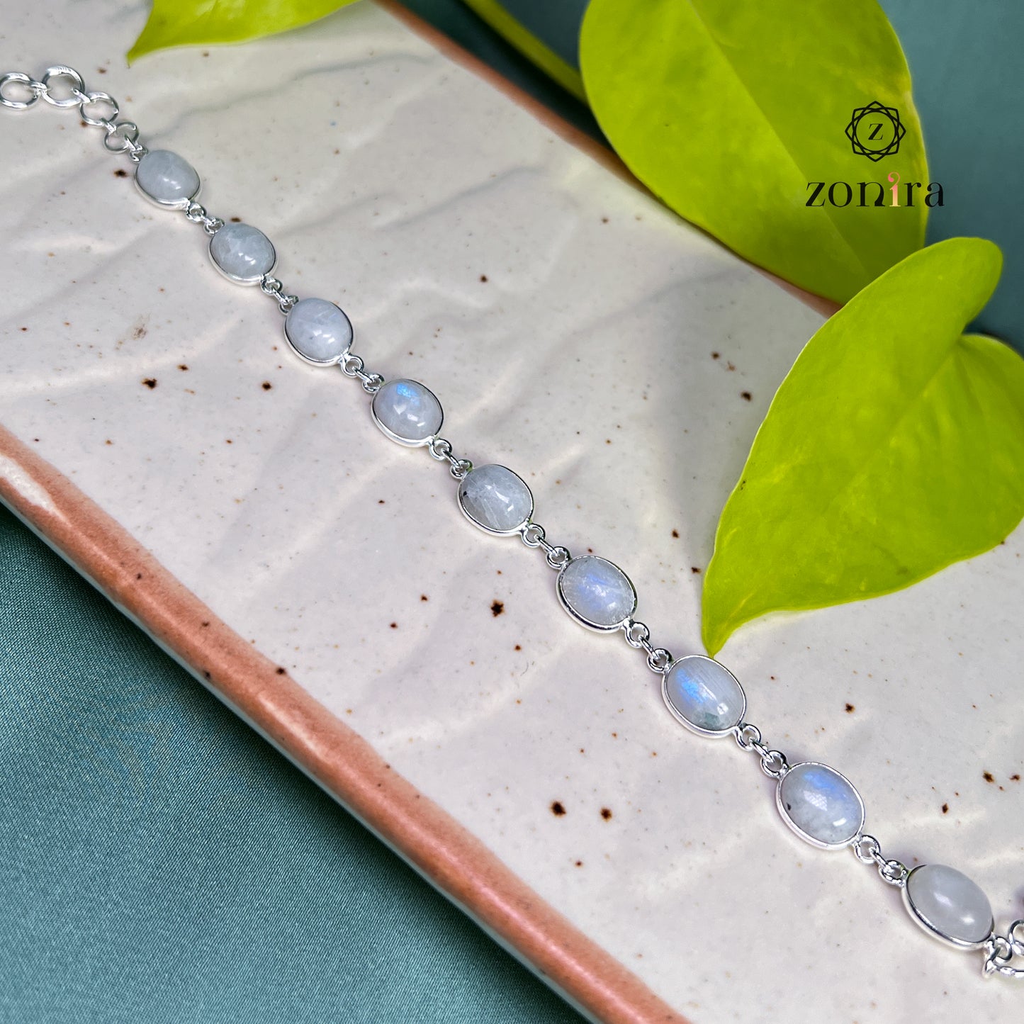 Angrai Silver Bracelet - Rainbow Moonstone