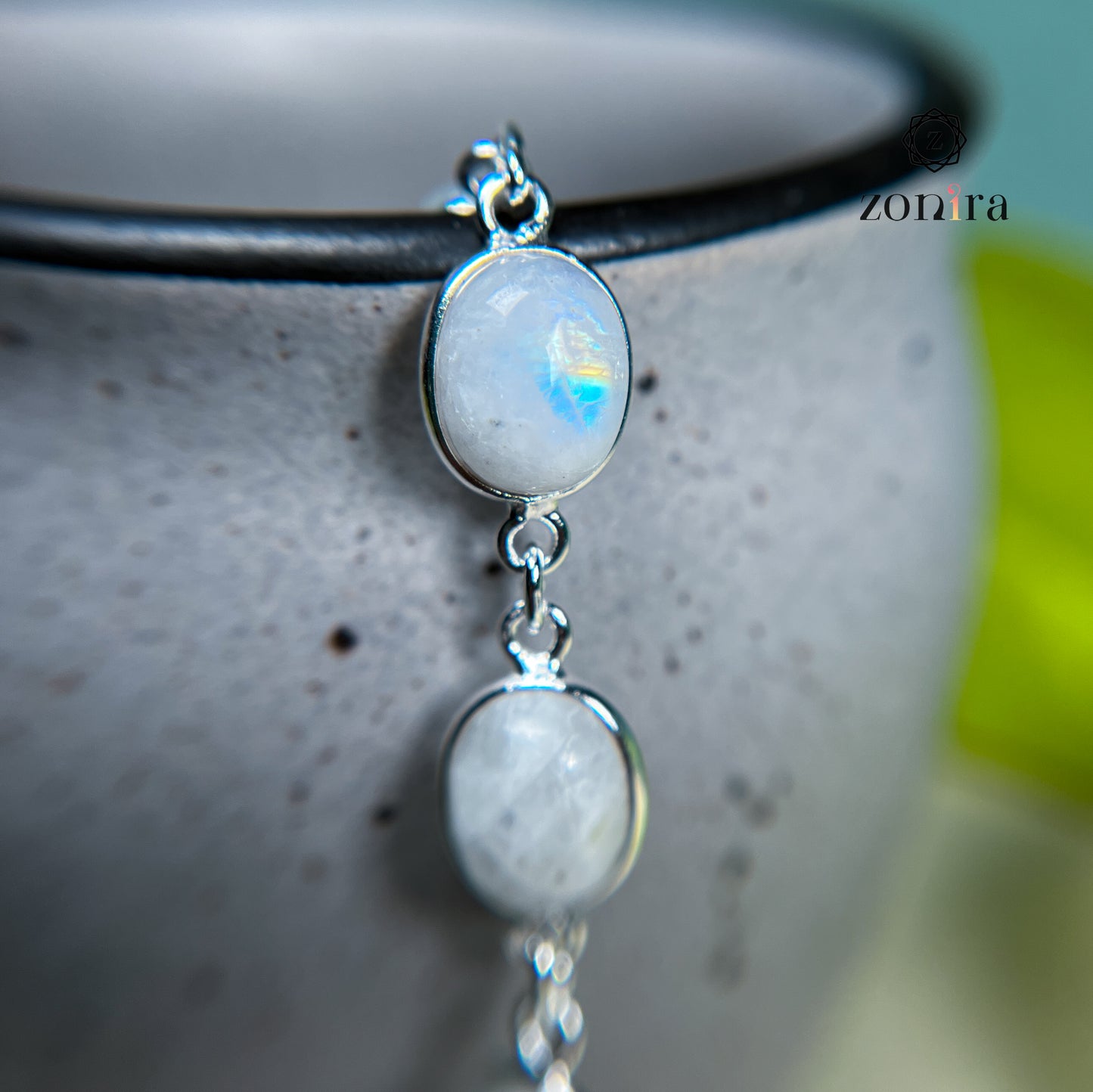 Angrai Silver Bracelet - Rainbow Moonstone