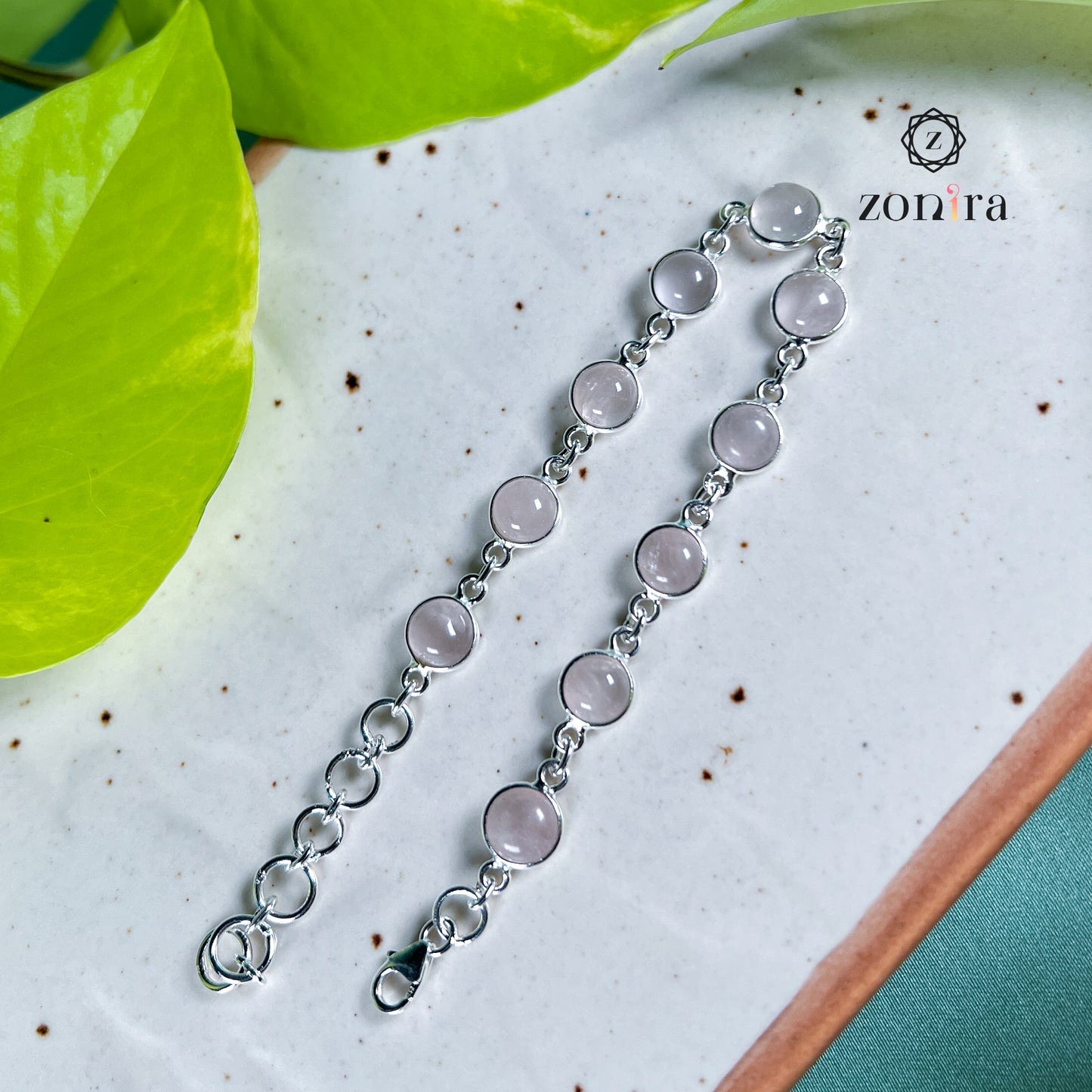 Angrai Silver Bracelet - Rose Quartz