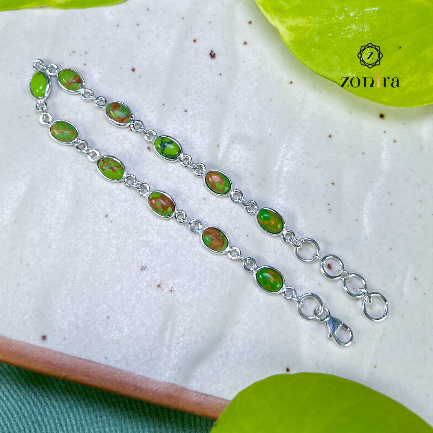 Angrai Silver Bracelet - Green Copper Turquoise