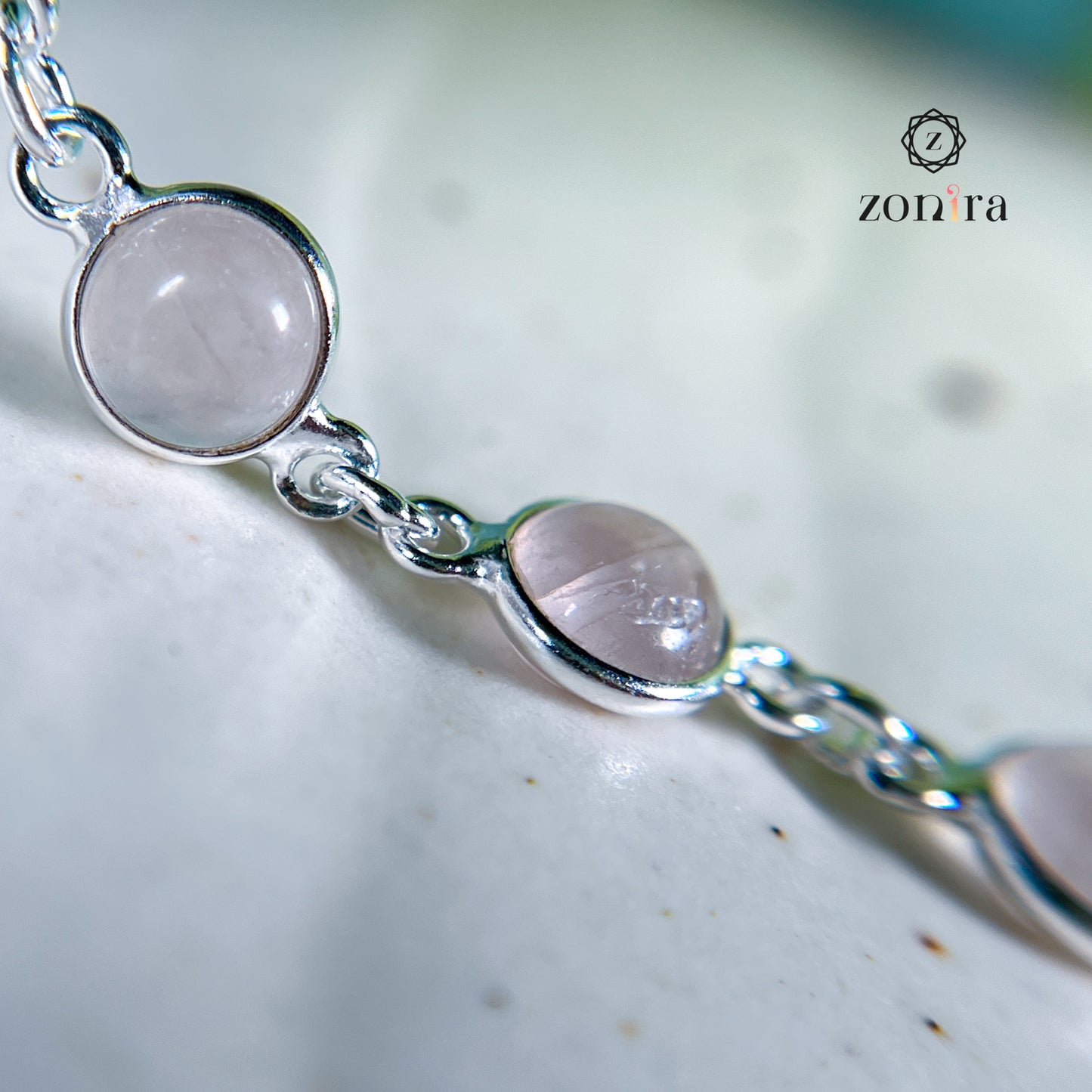 Angrai Silver Bracelet - Rose Quartz