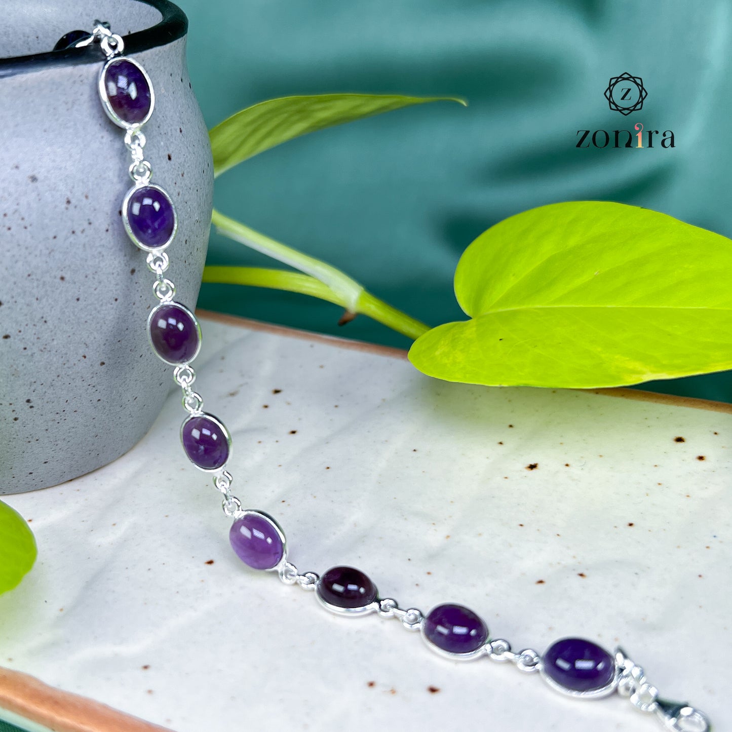 Angrai Silver Bracelet - Amethyst