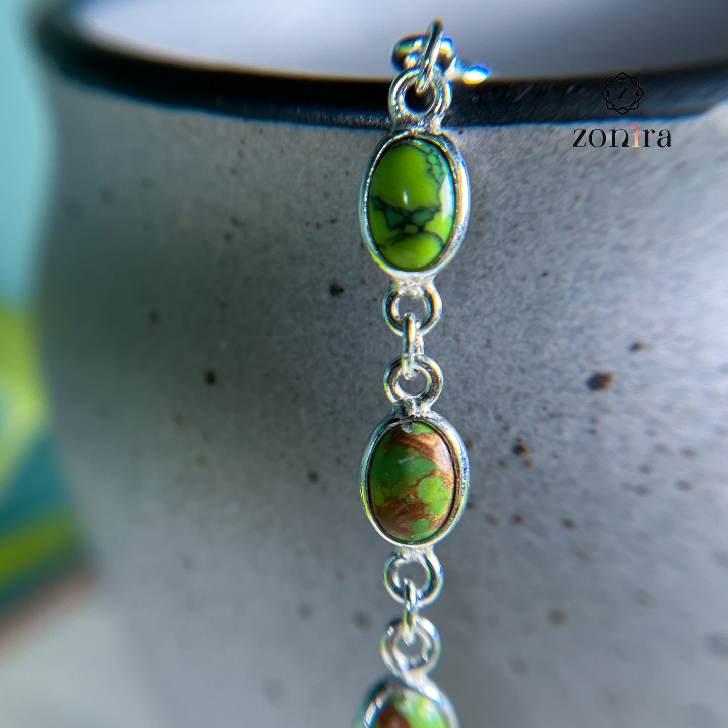 Angrai Silver Bracelet - Green Copper Turquoise