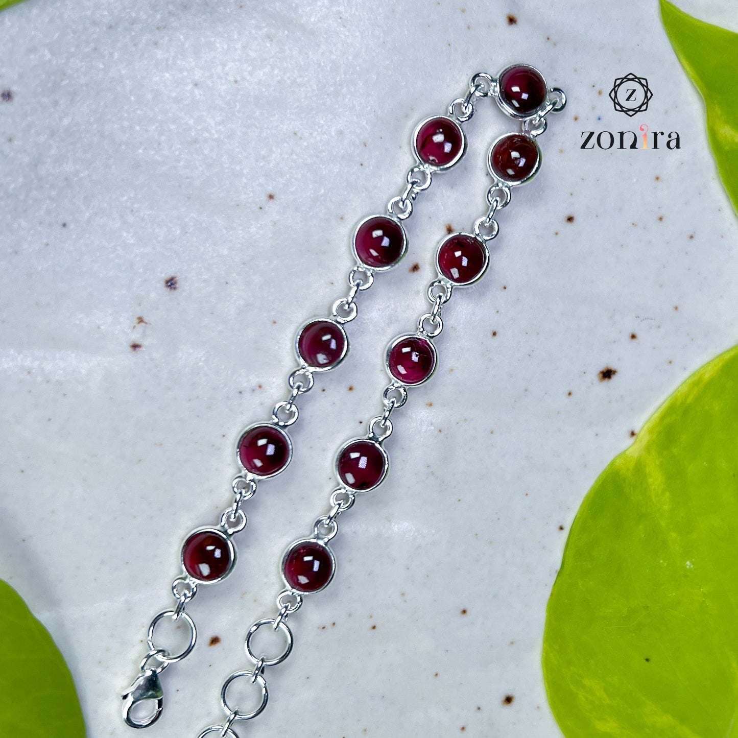 Angrai Silver Bracelet - Garnet