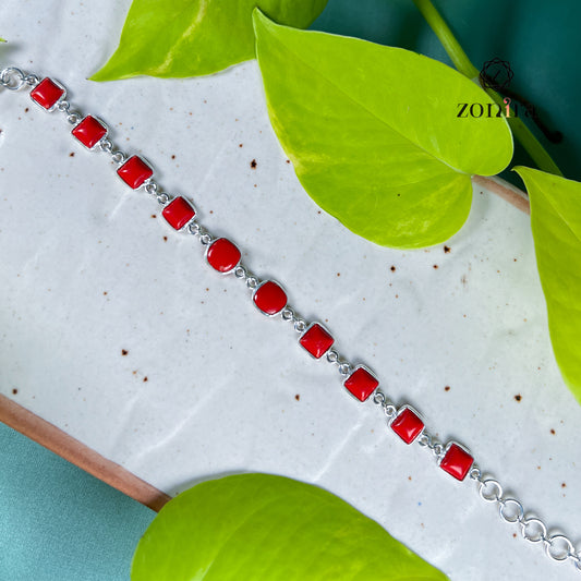 Angrai Silver Bracelet - Coral