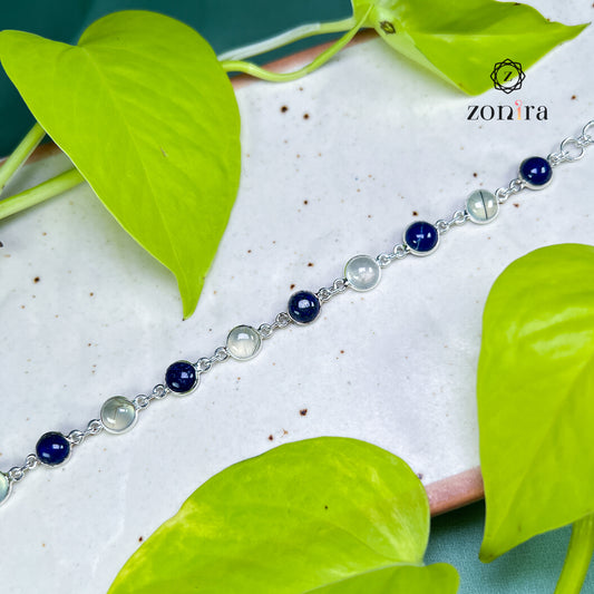 Angrai Silver Bracelet - Lapis Lazuli & Prehnite