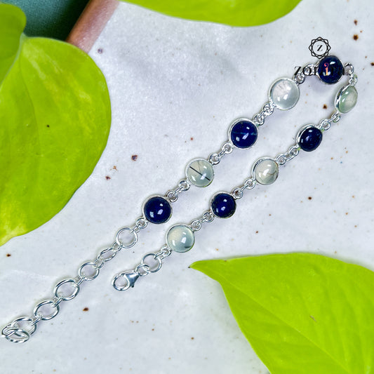 Angrai Silver Bracelet - Lapis Lazuli & Prehnite