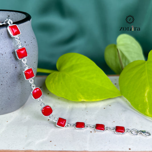 Angrai Silver Bracelet - Coral