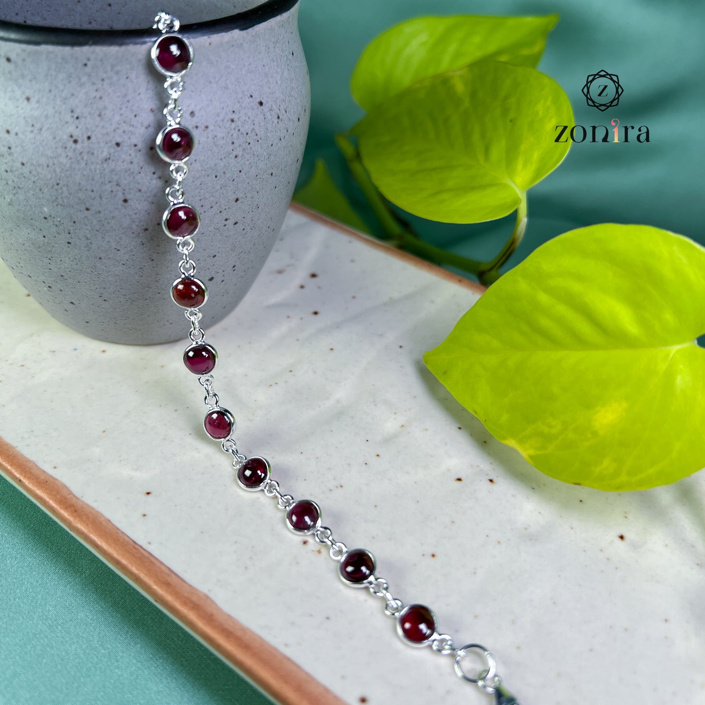 Angrai Silver Bracelet - Garnet