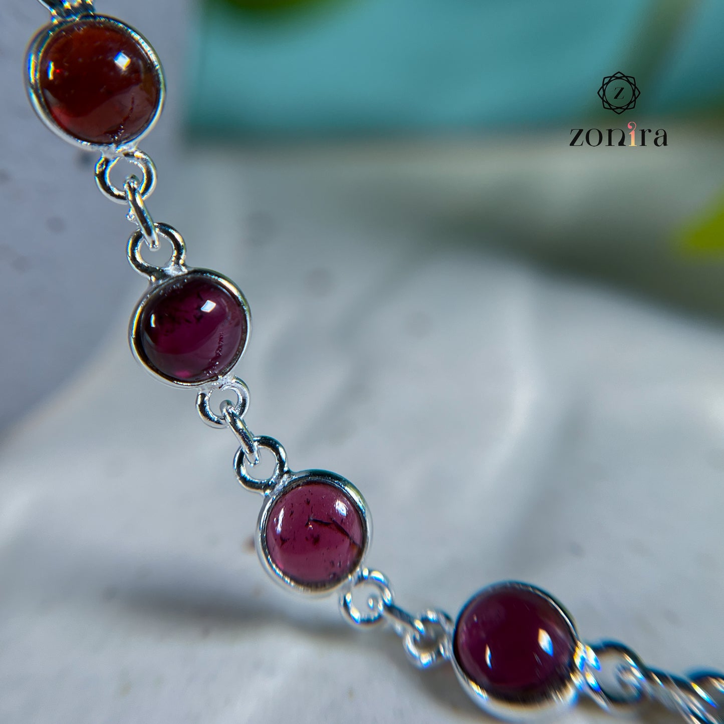 Angrai Silver Bracelet - Garnet