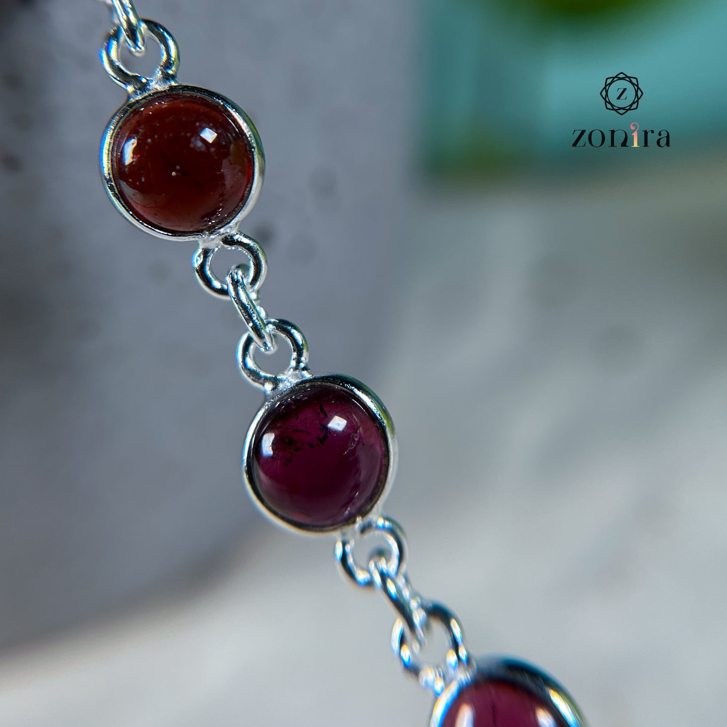 Angrai Silver Bracelet - Garnet