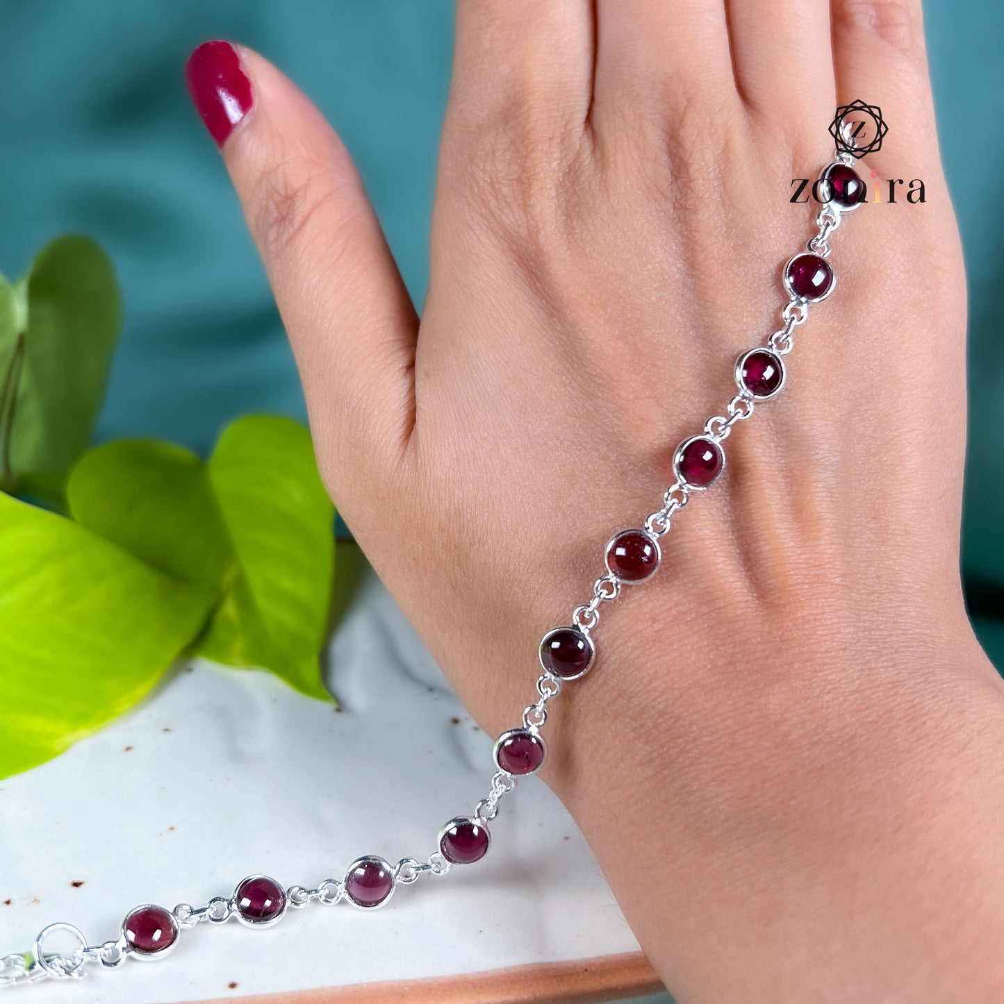 Angrai Silver Bracelet - Garnet