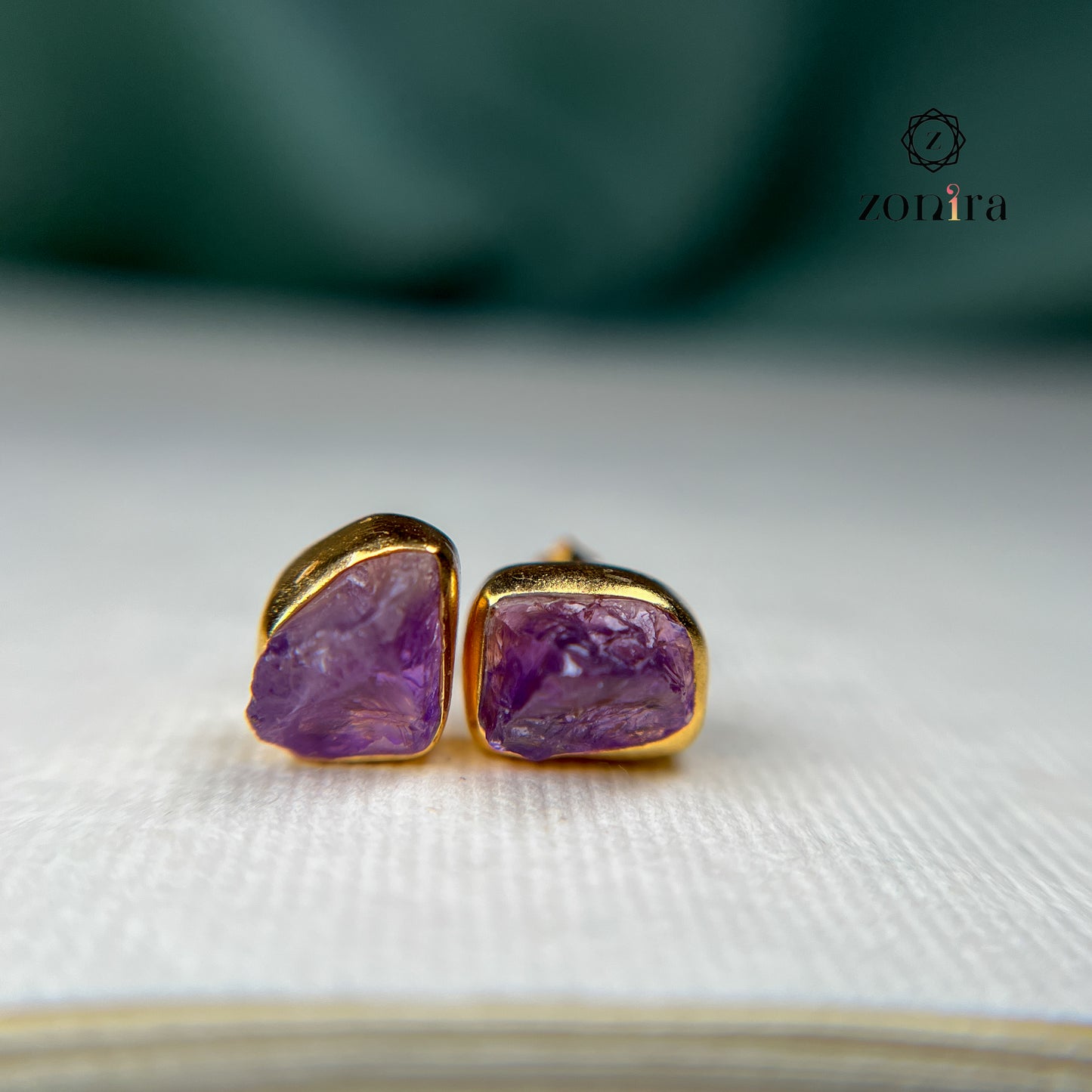 Aabis Silver Studs - Raw Amethyst Gold