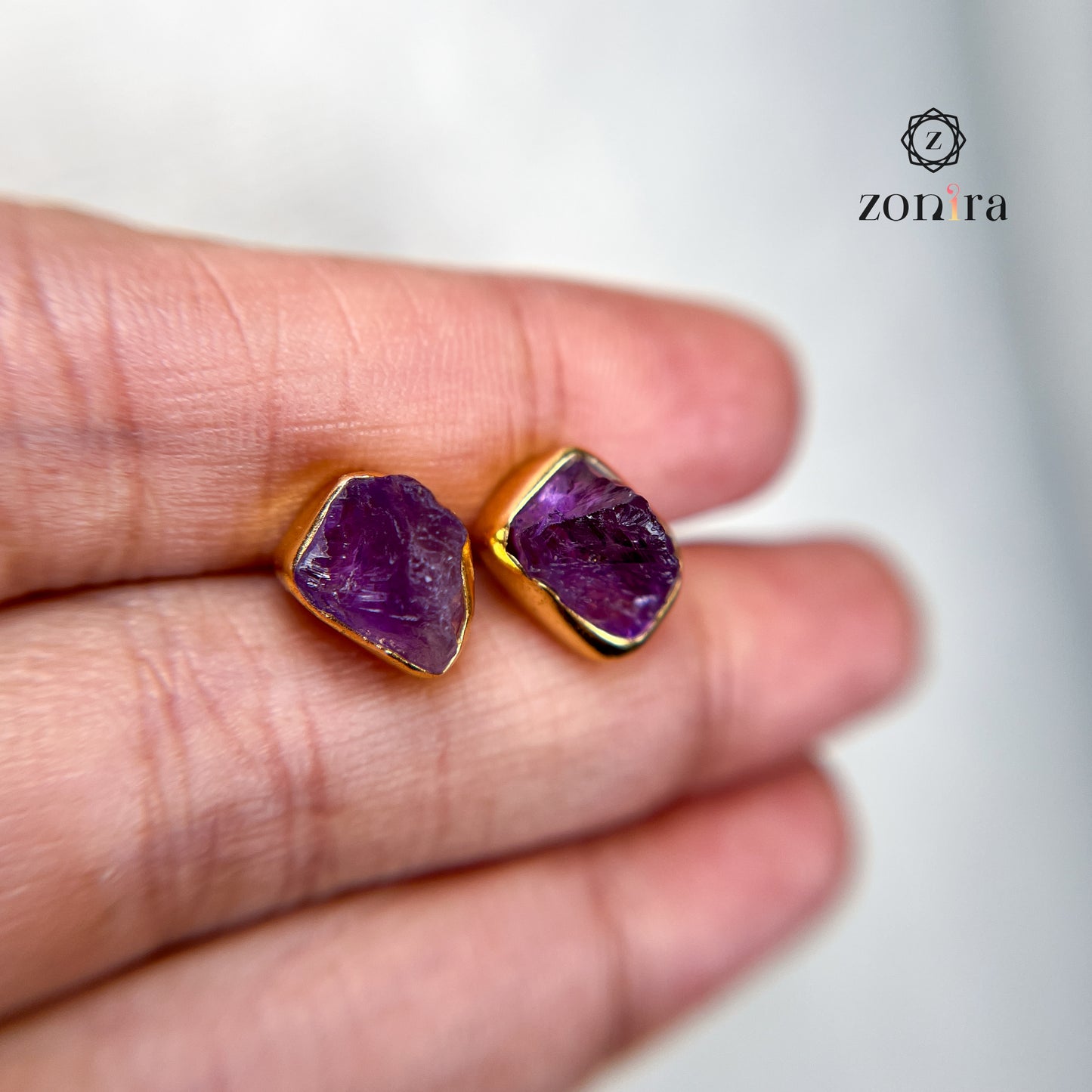 Aabis Silver Studs - Raw Amethyst Gold