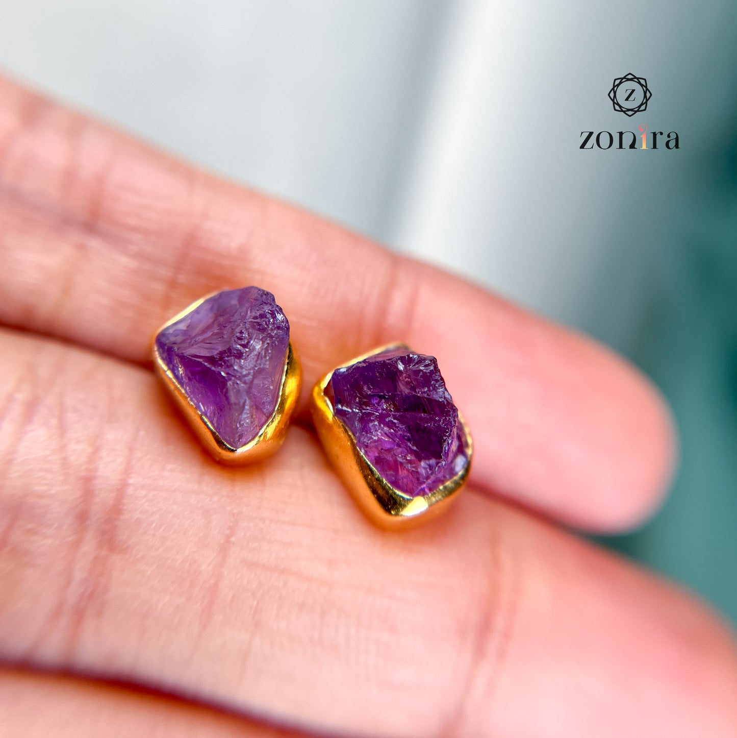 Aabis Silver Studs - Raw Amethyst Gold