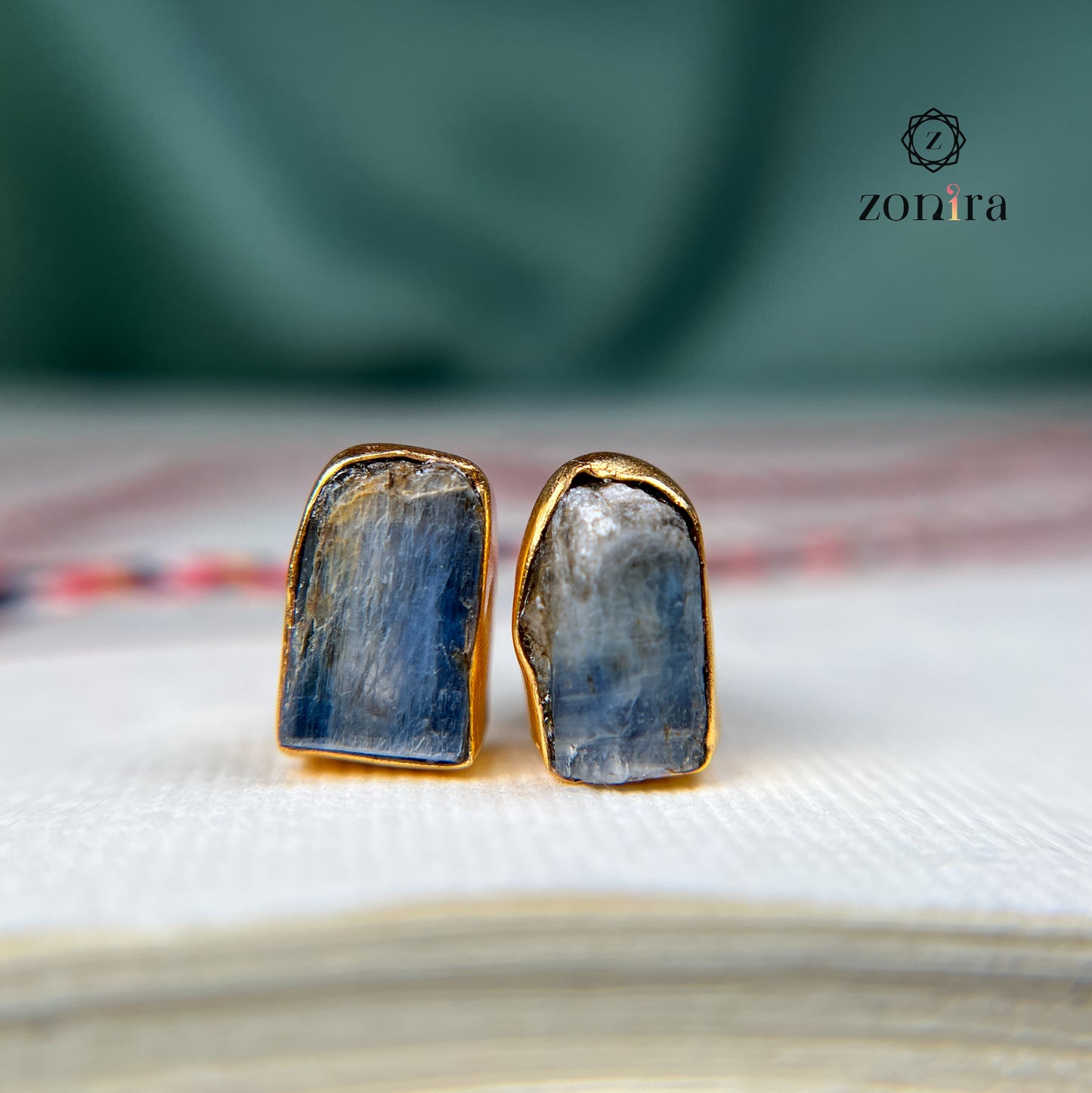 Aabis Silver Studs - Raw Blue Kyanite Gold