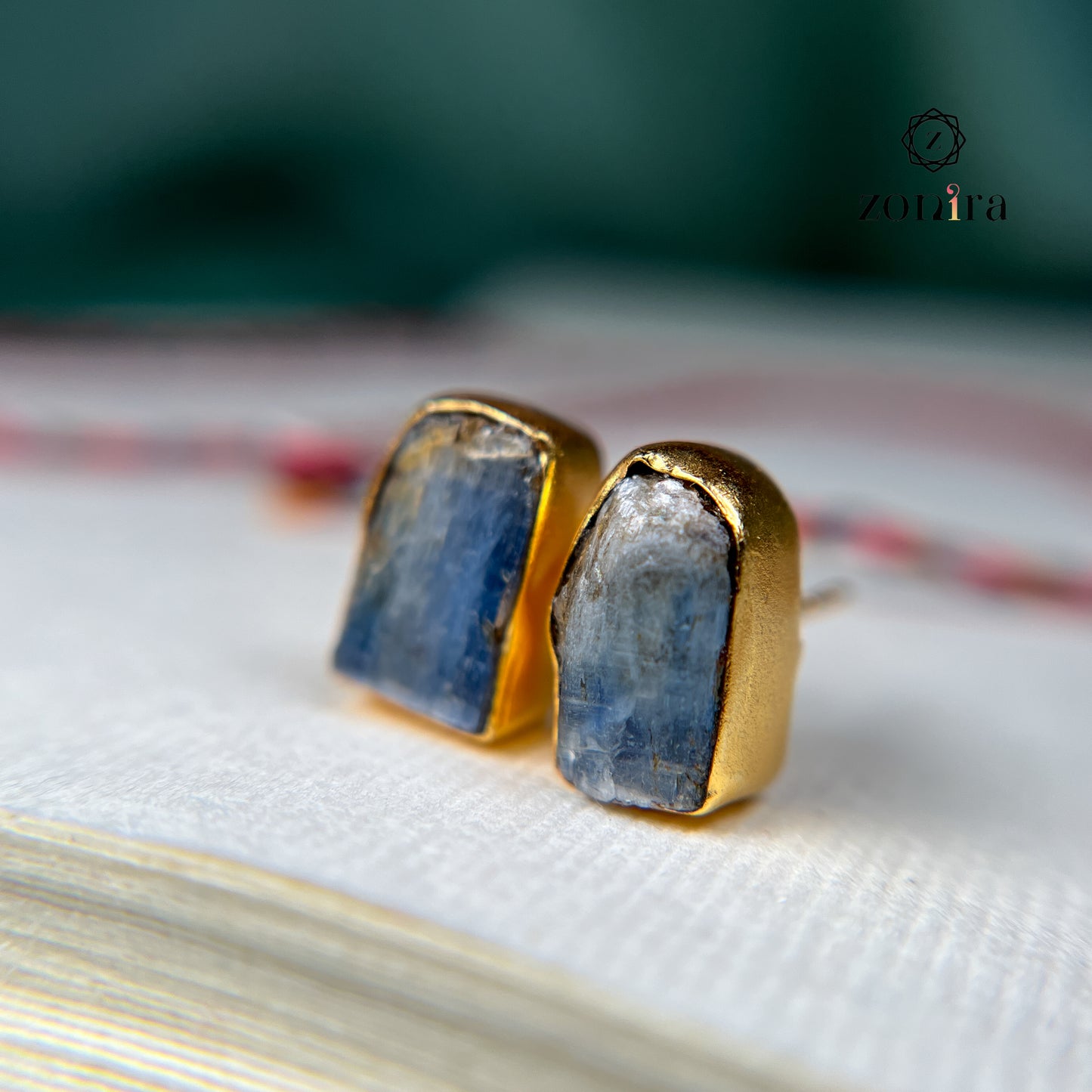 Aabis Silver Studs - Raw Blue Kyanite Gold