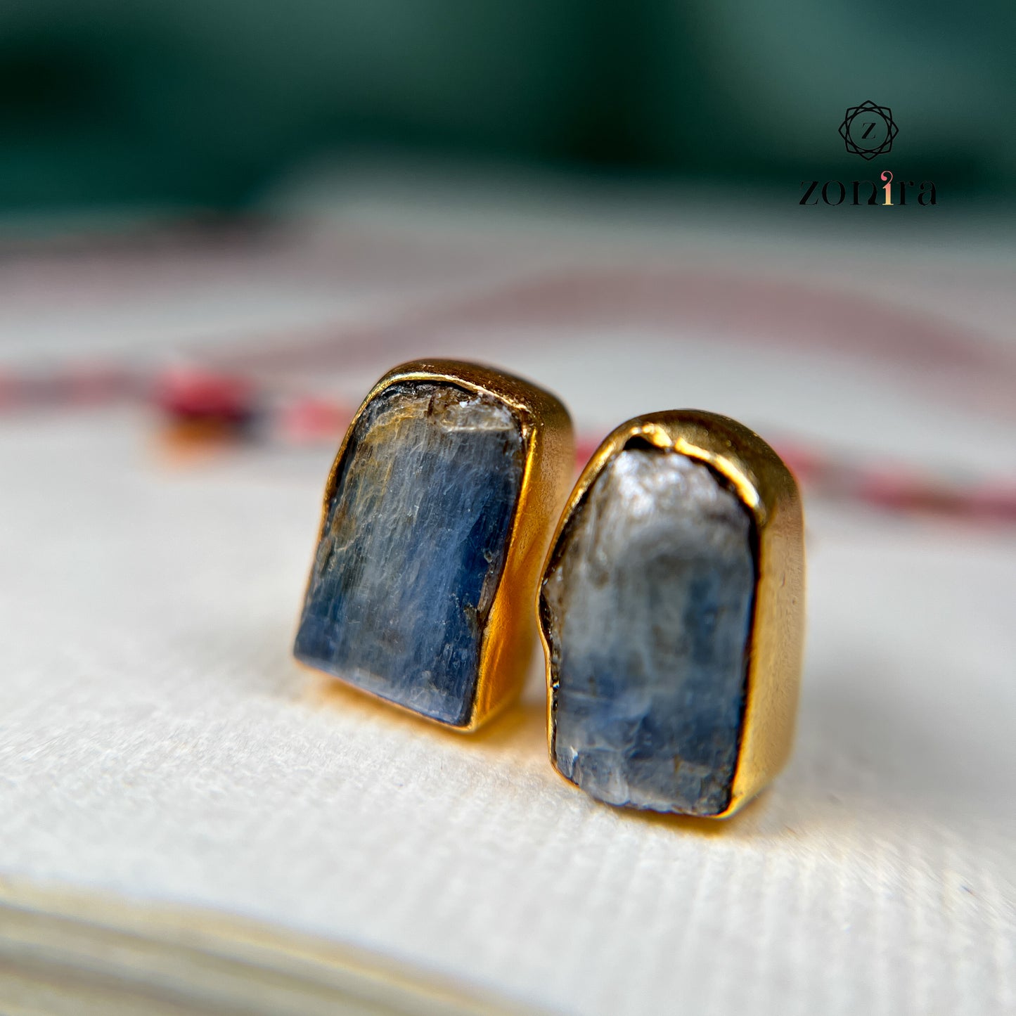 Aabis Silver Studs - Raw Blue Kyanite Gold