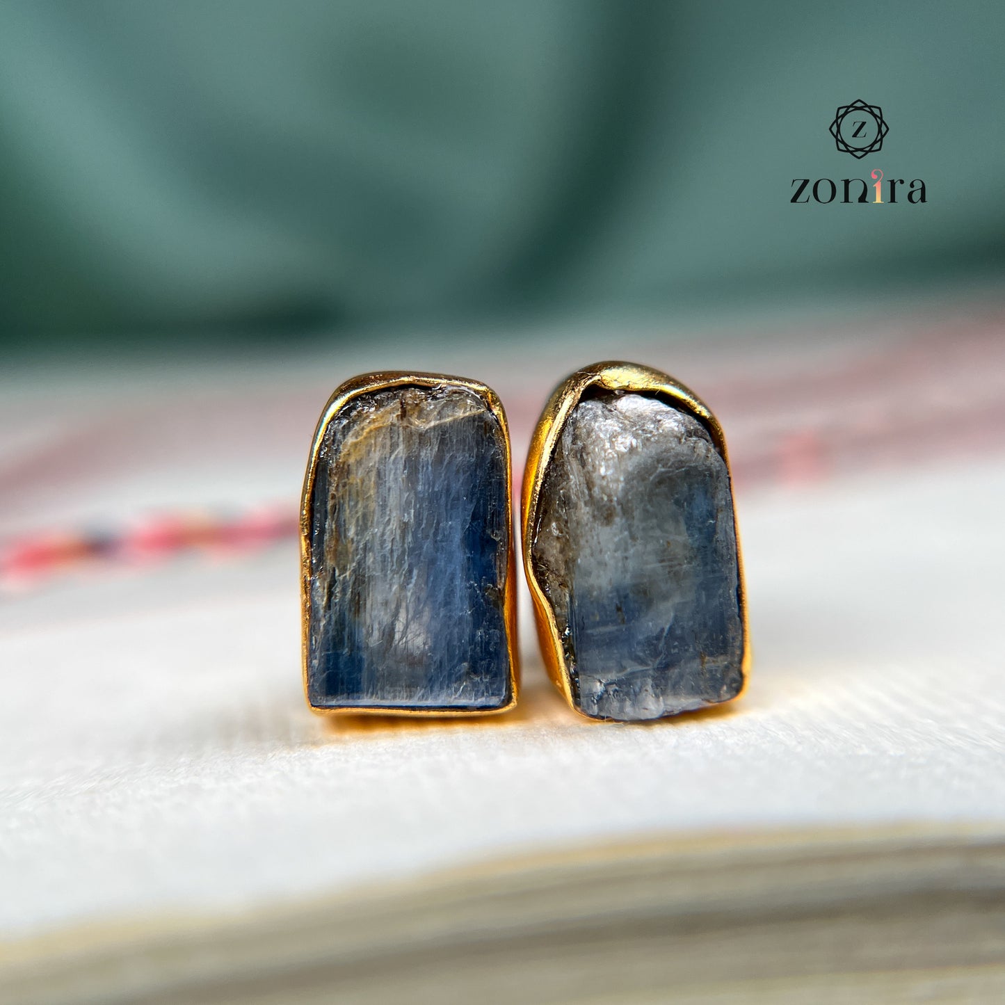 Aabis Silver Studs - Raw Blue Kyanite Gold