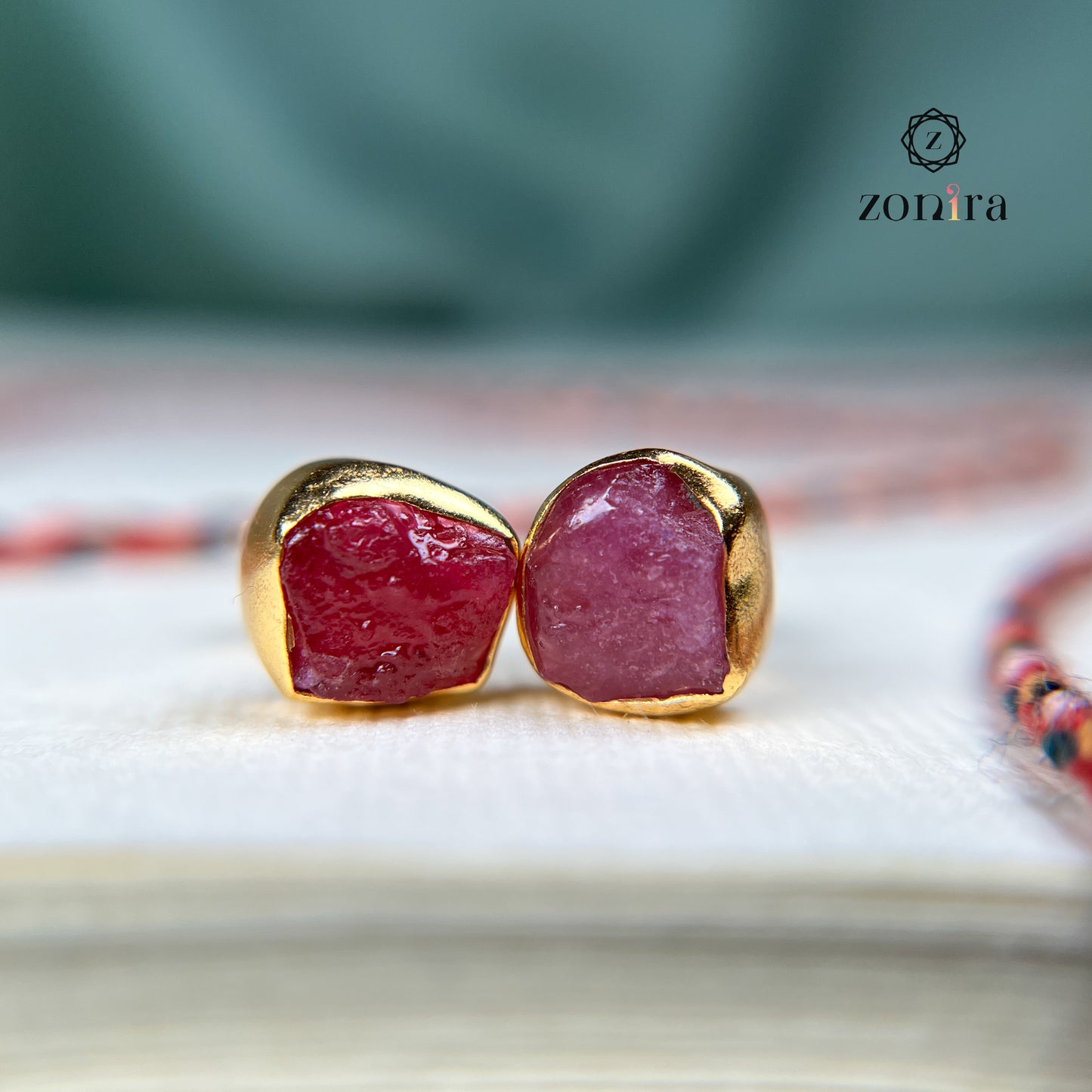 Aabis Silver Studs - Raw Ruby Gold