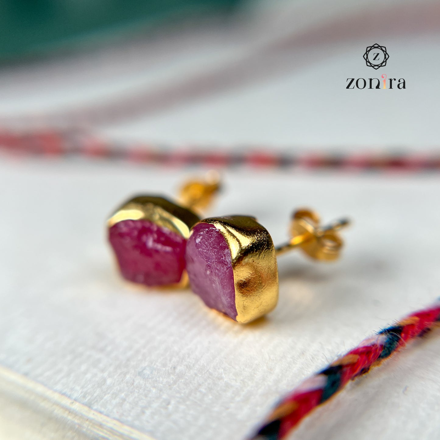 Aabis Silver Studs - Raw Ruby Gold