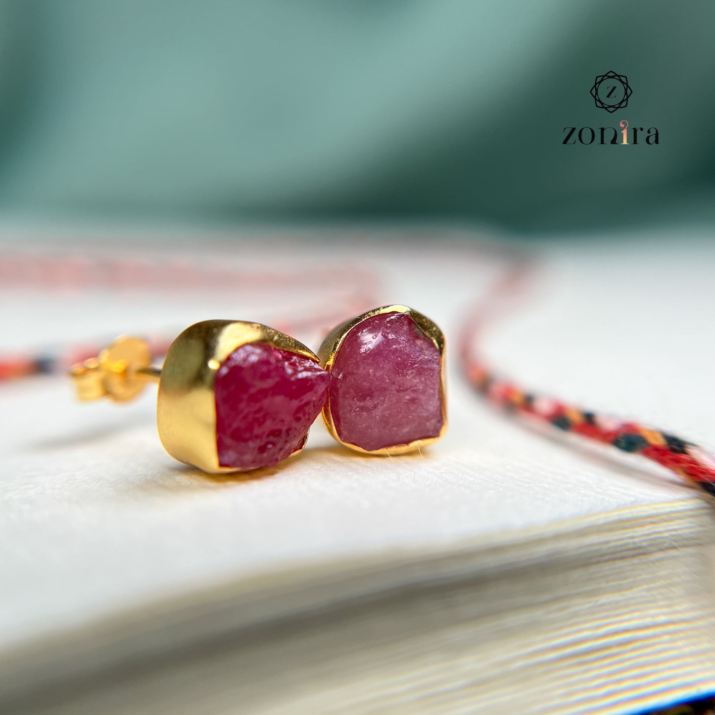 Aabis Silver Studs - Raw Ruby Gold